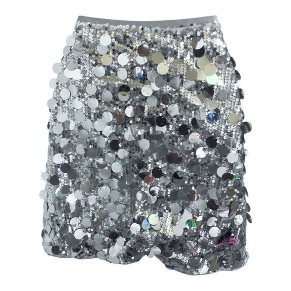 Haute Monde silver paillette metallic shimmery sequin mini skirt size large new‎ - Picture 1 of 15